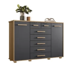 COMODA 7 CAJONES 2 PUERTA FONTANA NATURE TITANIUM