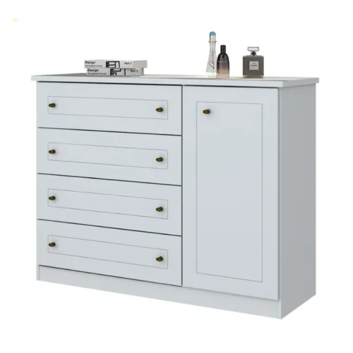 COMODA AMERICANO BLANCO 4 CAJONES 1 PUERTA