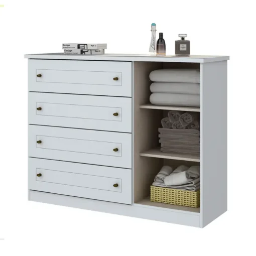 COMODA AMERICANO BLANCO 4 CAJONES 1 PUERTA