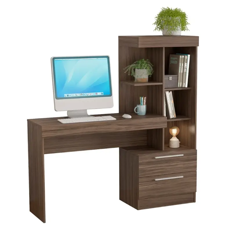 ESCRITORIO C/ESTANTES Y 2 CAJONES NT2010 NOGAL