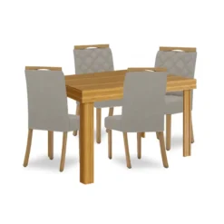 JUEGO DE COMEDOR MESA+4 SILLAS MADERA MACIZA CHAN