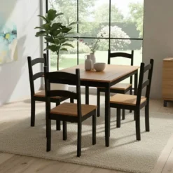 JUEGO DE COMEDOR MESA+4SILLAS NEGRO BARBACOA