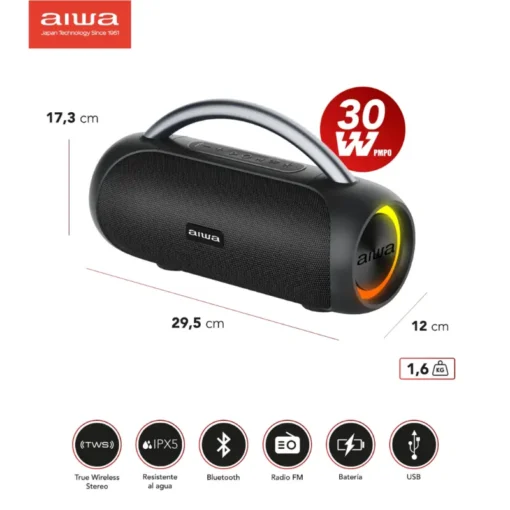 PARLANTE PORTATIL BT AIWA W PROOF NEGRO AWS10BT