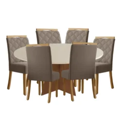 JGO COMEDOR MESA REDONDA MACIZA+ 6 SILLAS RED CHA