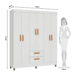 ROPERO 6 PUERTAS 2 CAJONES LITE BLANCO 1640BR