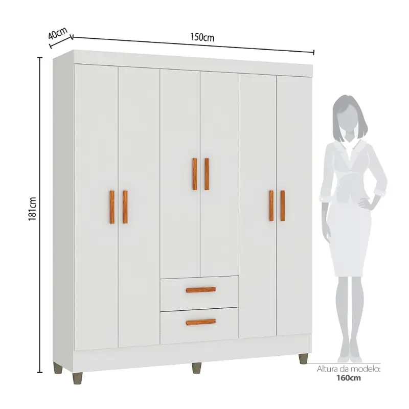 ROPERO 6 PUERTAS 2 CAJONES LITE BLANCO 1640BR