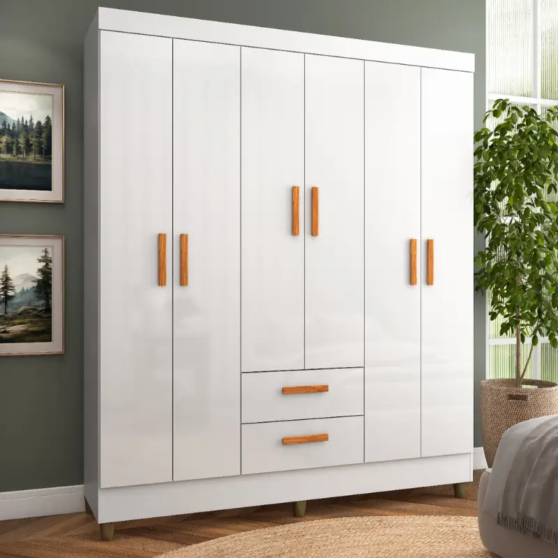 ROPERO 6 PUERTAS 2 CAJONES LITE BLANCO 1640BR