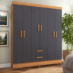 ROPERO 6PTAS 2CAJ LITE CINAM/GRIS 1640CG