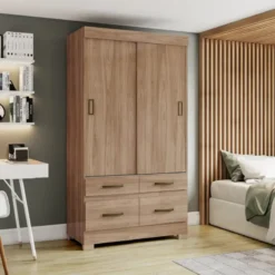 ROPERO 2 PUERTAS CORREDIZAS 4 CAJONES RIO RUSTICO