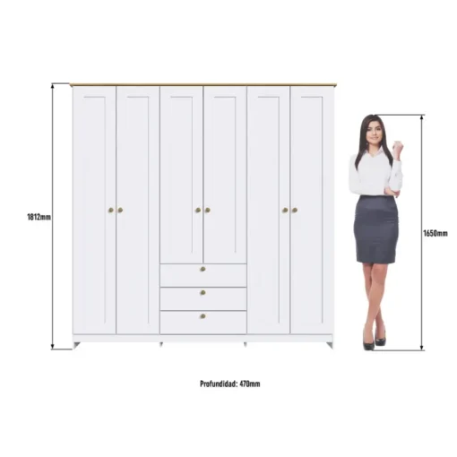ROPERO 6 PUERTAS 3 CAJONES BLANCO RP 2630 BL