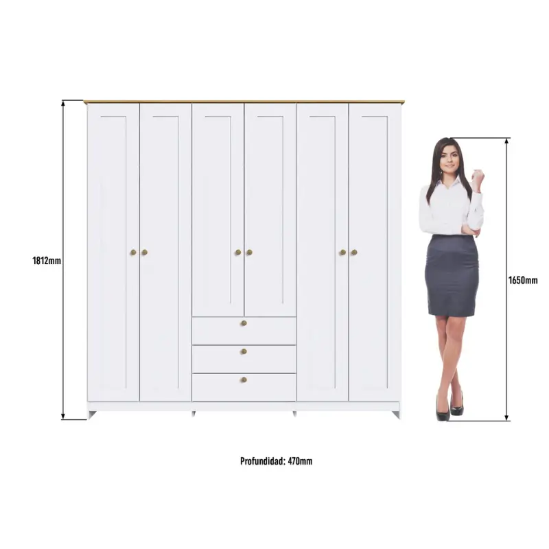 ROPERO 6 PUERTAS 3 CAJONES BLANCO RP 2630 BL