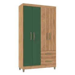 ROPERO 4 PUERTAS 2 CAJONES MIEL/VERDE RP1420-VE