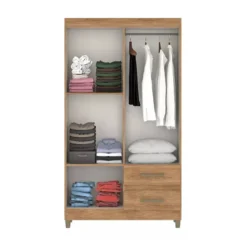 ROPERO 4 PUERTAS 2 CAJONES MIEL/VERDE RP1420-VE