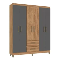 ROPERO 6 PUERTAS 2 CAJONES MIEL/GRIS RP1620-MG