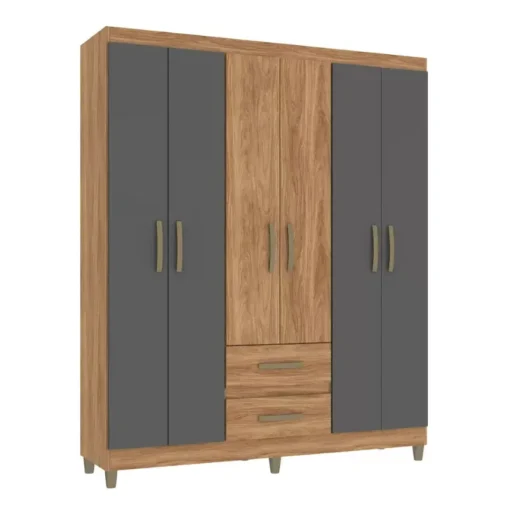 ROPERO 6 PUERTAS 2 CAJONES MIEL/GRIS RP1620-MG